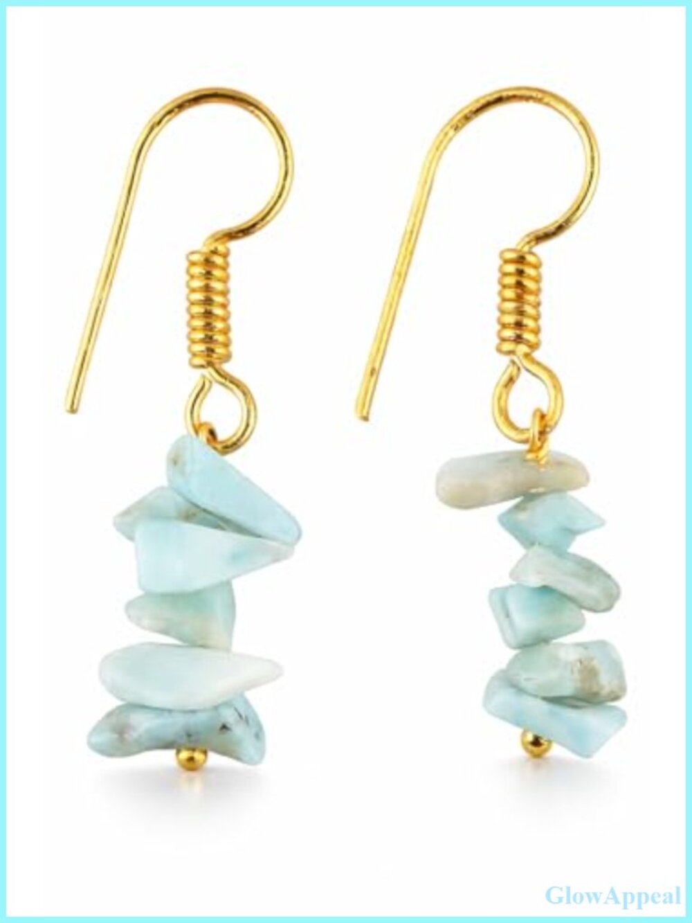 Larimar Gemstone Chip Dangle Earrings Gold Plated Handmade Women's Jewelry
